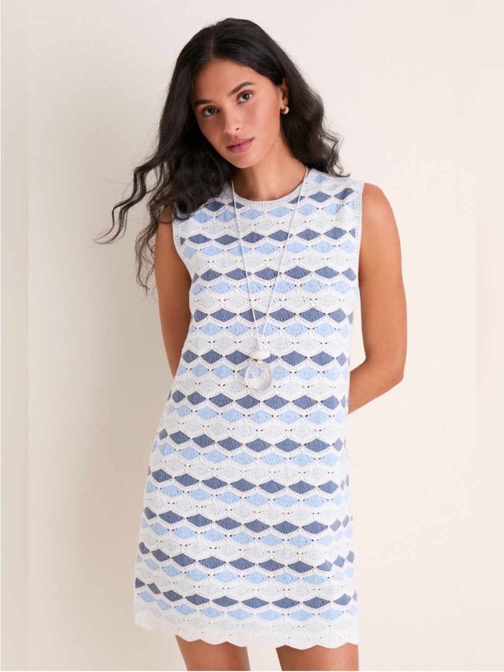 Tuckernuck Sea Glass Crochet Evelyn Shift Dress Size Large NWT